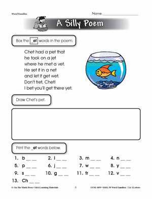 The _et Word Family Worksheets Grades 1-3