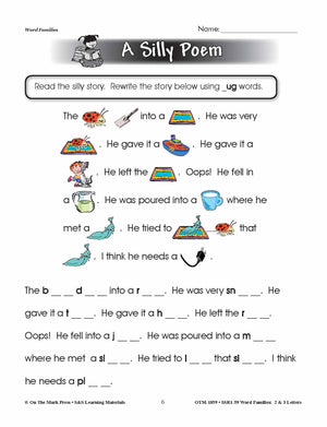 The _ug Word Family Worksheets Grades 1-3