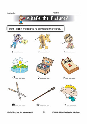 The _ear Word Family Worksheets Grades 1-3