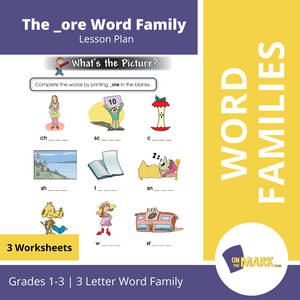 The _ore Word Family Worksheets Grades 1-3