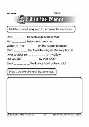 The _ung Word Family Worksheets Grades 1-3