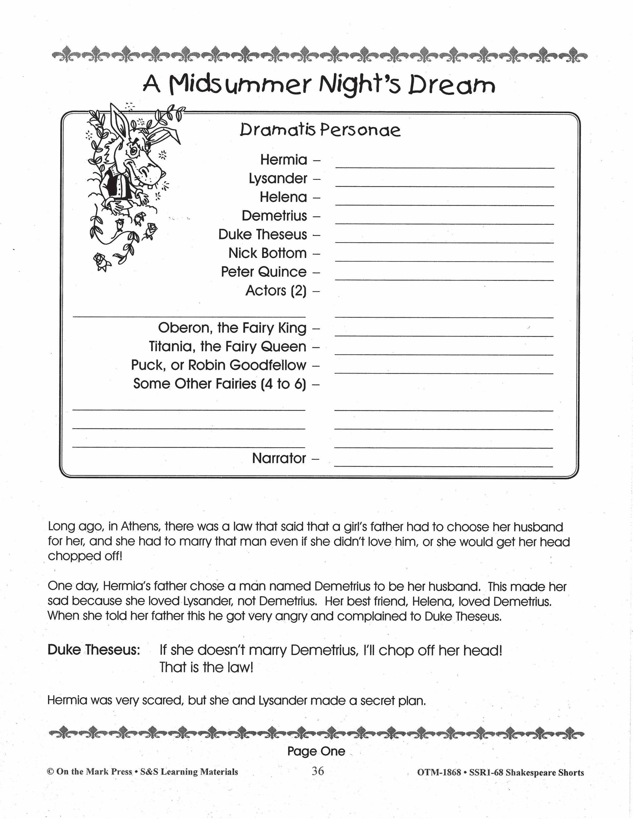 A Midsummer Night's Dream Readers' Theater Gr. 2-4