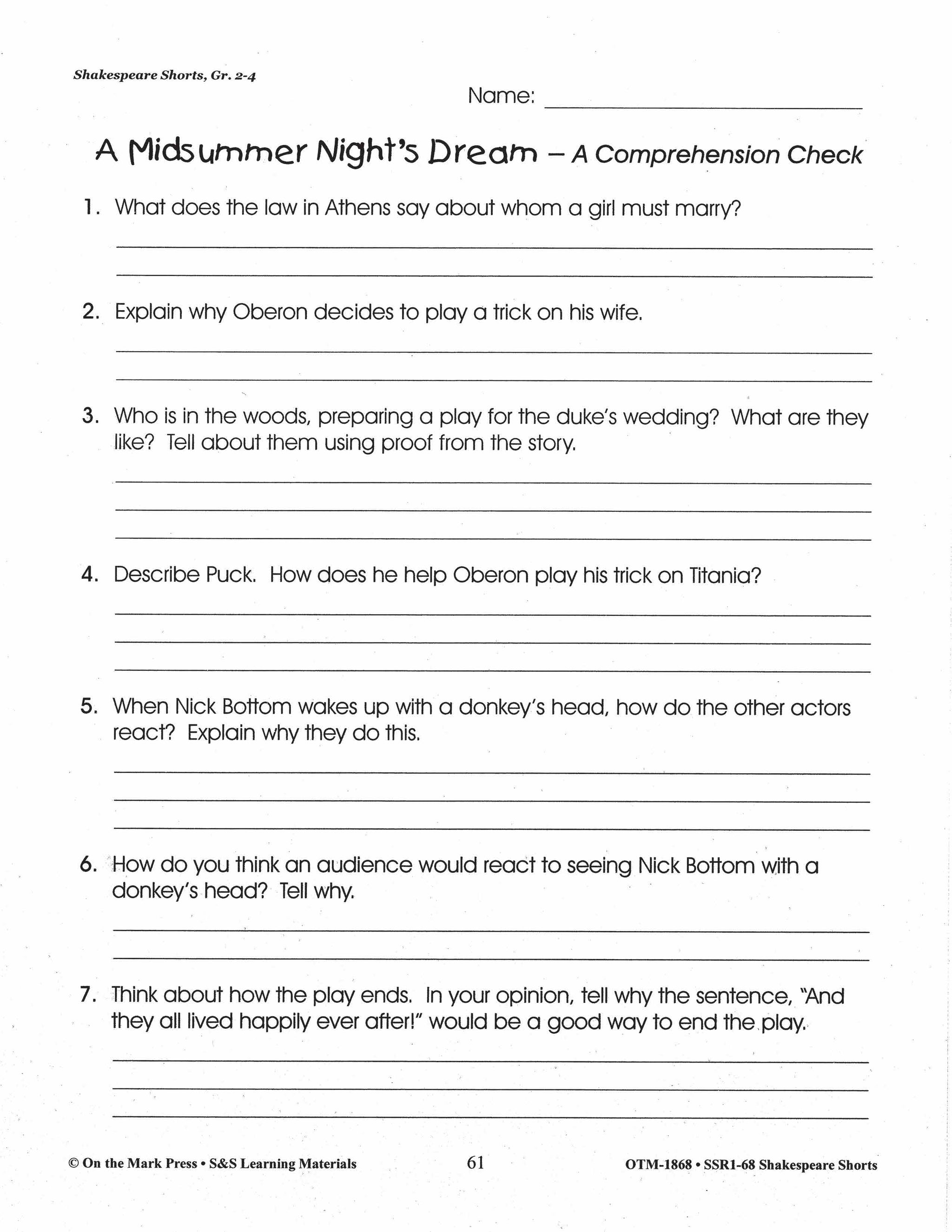 A Midsummer Night's Dream Readers' Theater Gr. 2-4