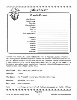 Julius Caesar  - Shakespeare Play - A Readers' Theater Script & Activities Gr. 4-6