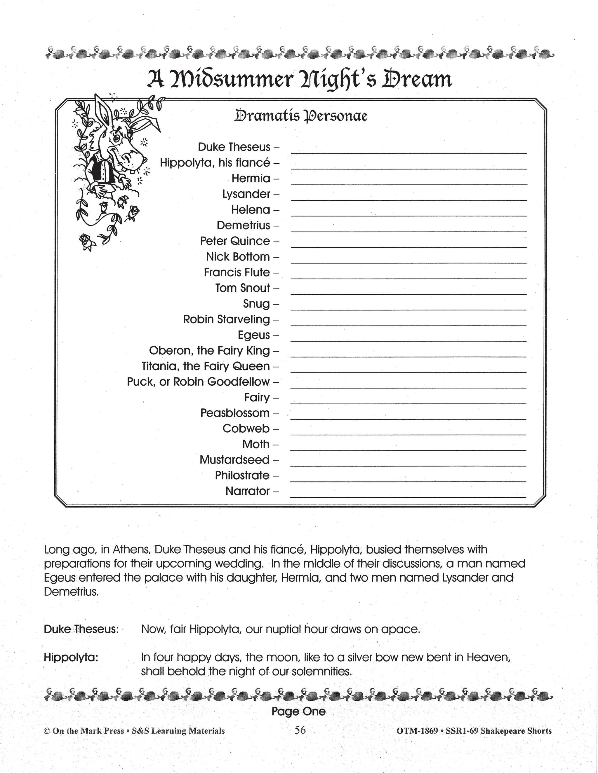 A Midsummer Night's Dream - Shakespeare Play - A Readers' Theater Script & Activities Gr. 4-6