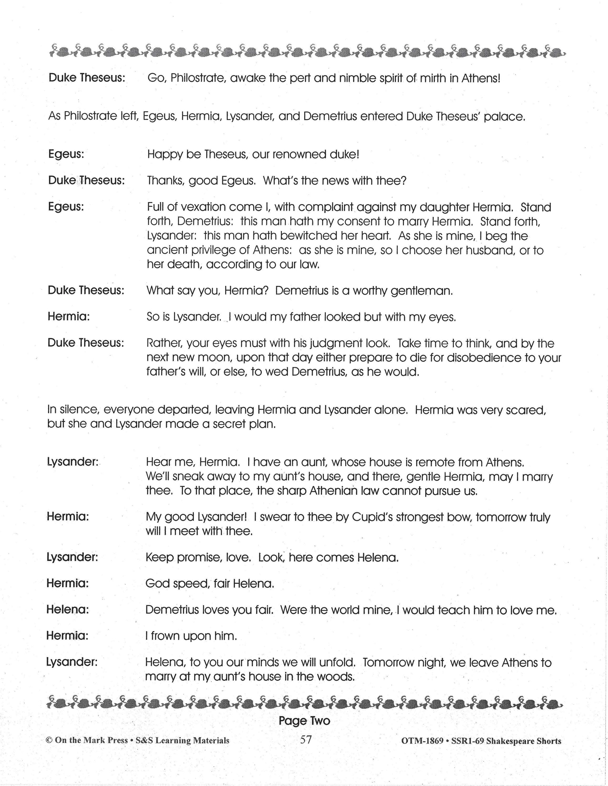 A Midsummer Night's Dream - Shakespeare Play - A Readers' Theater Script & Activities Gr. 4-6