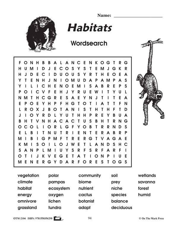 Habitats Crossword Puzzle & Word Search Activity Grades 46