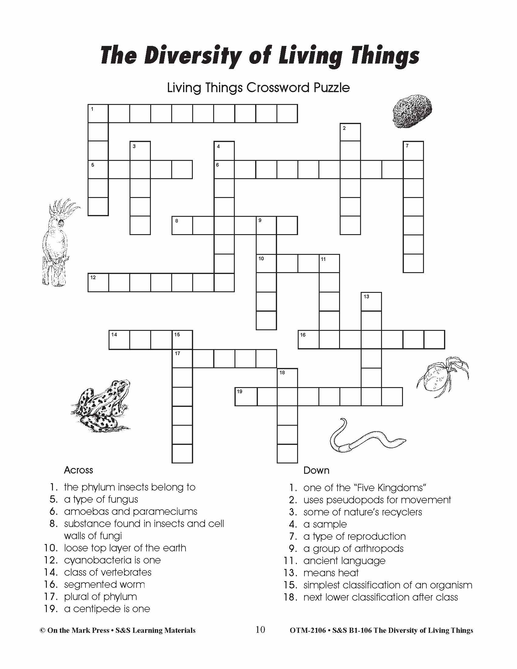 Diversity of Living Things Crossword Puzzle Grades 46 Diversity of Living Things Crossword Puzzle Grades 46