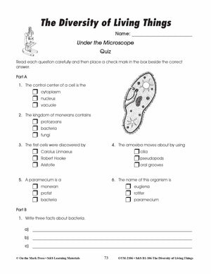 Under the Microscope Quiz Grades 4-6