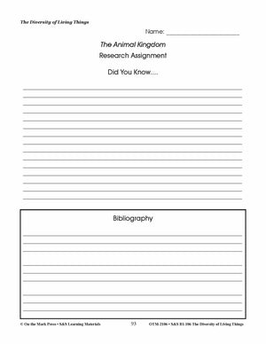 The Animal Kingdom Research Assignment Grades 4-6