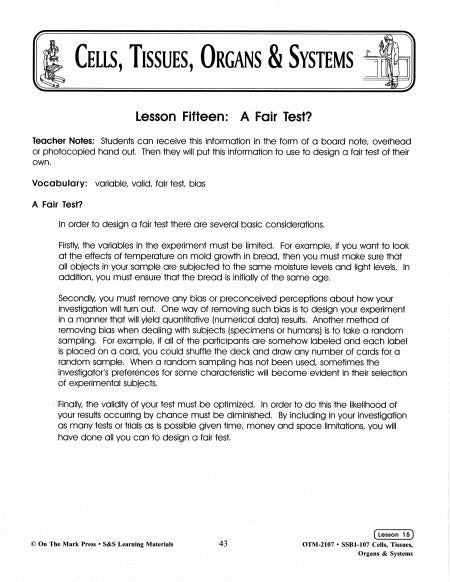 A Fair Test? Cells, Tissues & Organs Science Experiment Grades 7-8