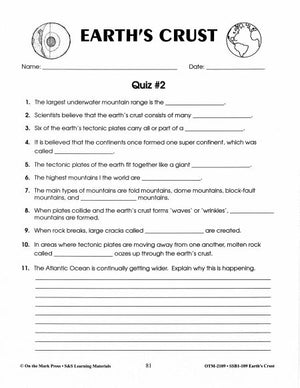 Earths Tectonic Plates Quiz Grades 6-8