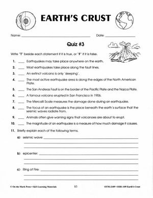 Earthquakes and Volcanoes Quiz Grades 6-8