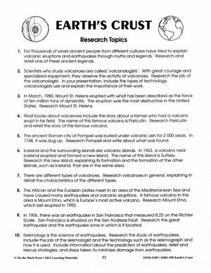 Earth's Crust Research Assignment Grades 6-8