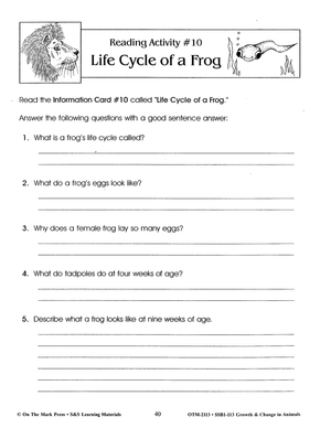 Life Cycle of a Frog Lesson Grades 2-3