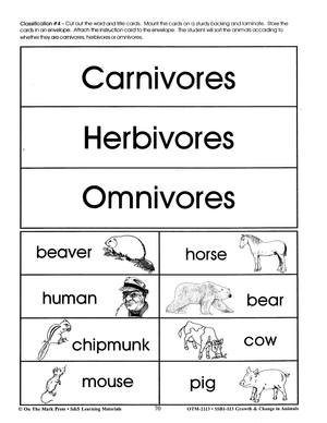 Herbivores, Carnivores and Omnivores Classification Activity Grades 2-3