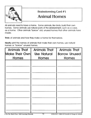 Growth & Change in Animals Brainstorming Activities Grades 2-3