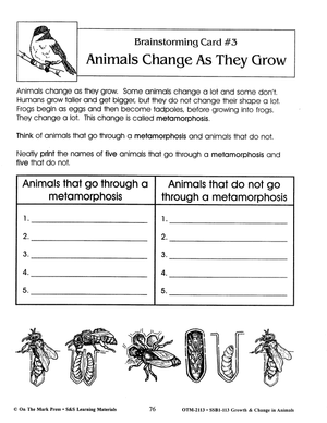 Growth & Change in Animals Brainstorming Activities Grades 2-3