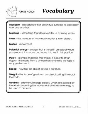 Force & Motion Vocabulary Meanings/Definitions Grades 1-3