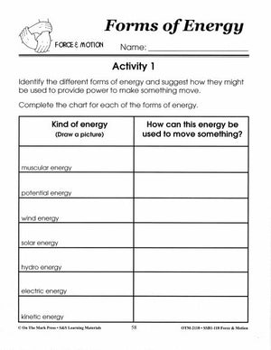 Forms of Energy Activity Grades 1-3