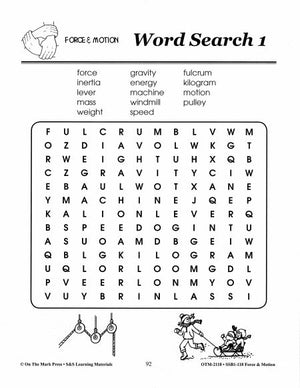 Force & Motion Word Search Grades 1-3