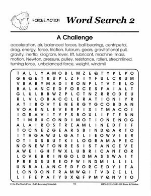 Force & Motion Word Search Grades 1-3
