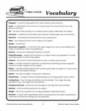 Force & Motion Vocabulary Activities Grades 4-6 Lesson