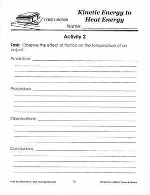 Transferring Energy/Kinetic Energy to Heat Energy Lesson Plan Grades 4-6
