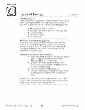 Types of Energy Lesson Plan Grades 1-3