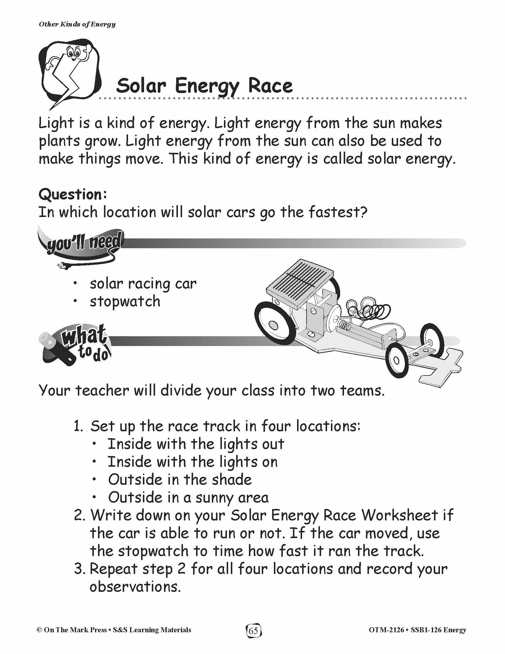 Solar Energy Race Lesson Plan Grades 1-3