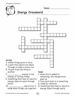 Energy Crossword Lesson Plan Grades 1-3