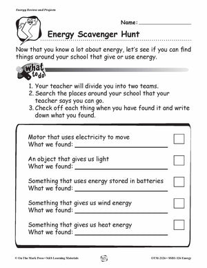 Energy Scavenger Hunt Lesson Plan Grades 1-3