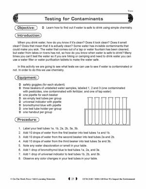 Testing for Contaminants Lesson  Plan (environment) Grades 5-8