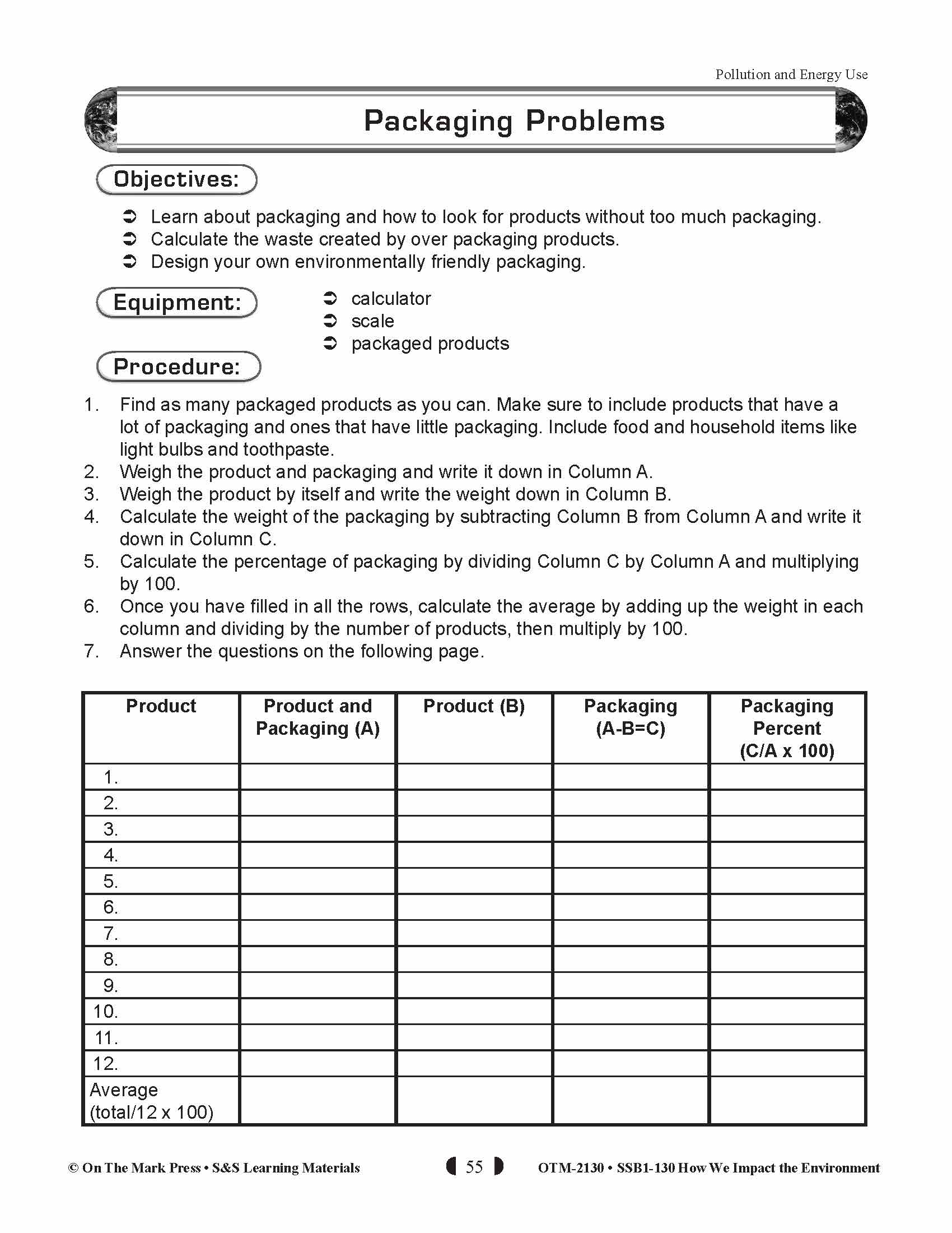 Quantity Packing Problem Packaging Problems Lesson Gr. 5-8