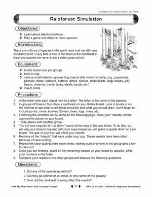 Rainforest Simulation Lesson Plan Grades 5-8