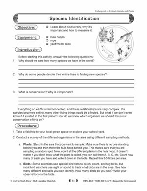 Species Identification Lesson Plan Grades 5-8