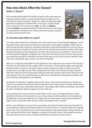 How Does Waste Affect the Ocean? Lesson Grades 5-8