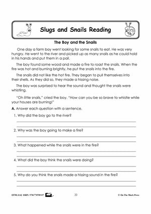 Slugs & Snails Reading Stories & Worksheets Grades 1-3