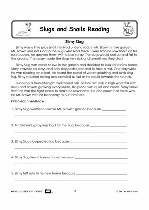 Slugs & Snails Reading Stories & Worksheets Grades 1-3