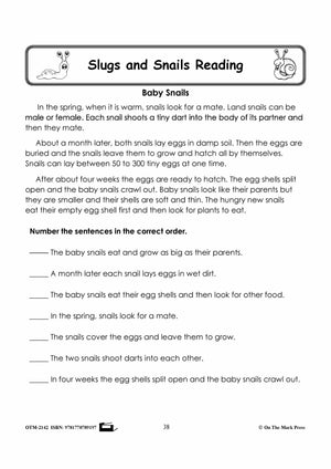 Slugs & Snails Reading Stories & Worksheets Grades 1-3