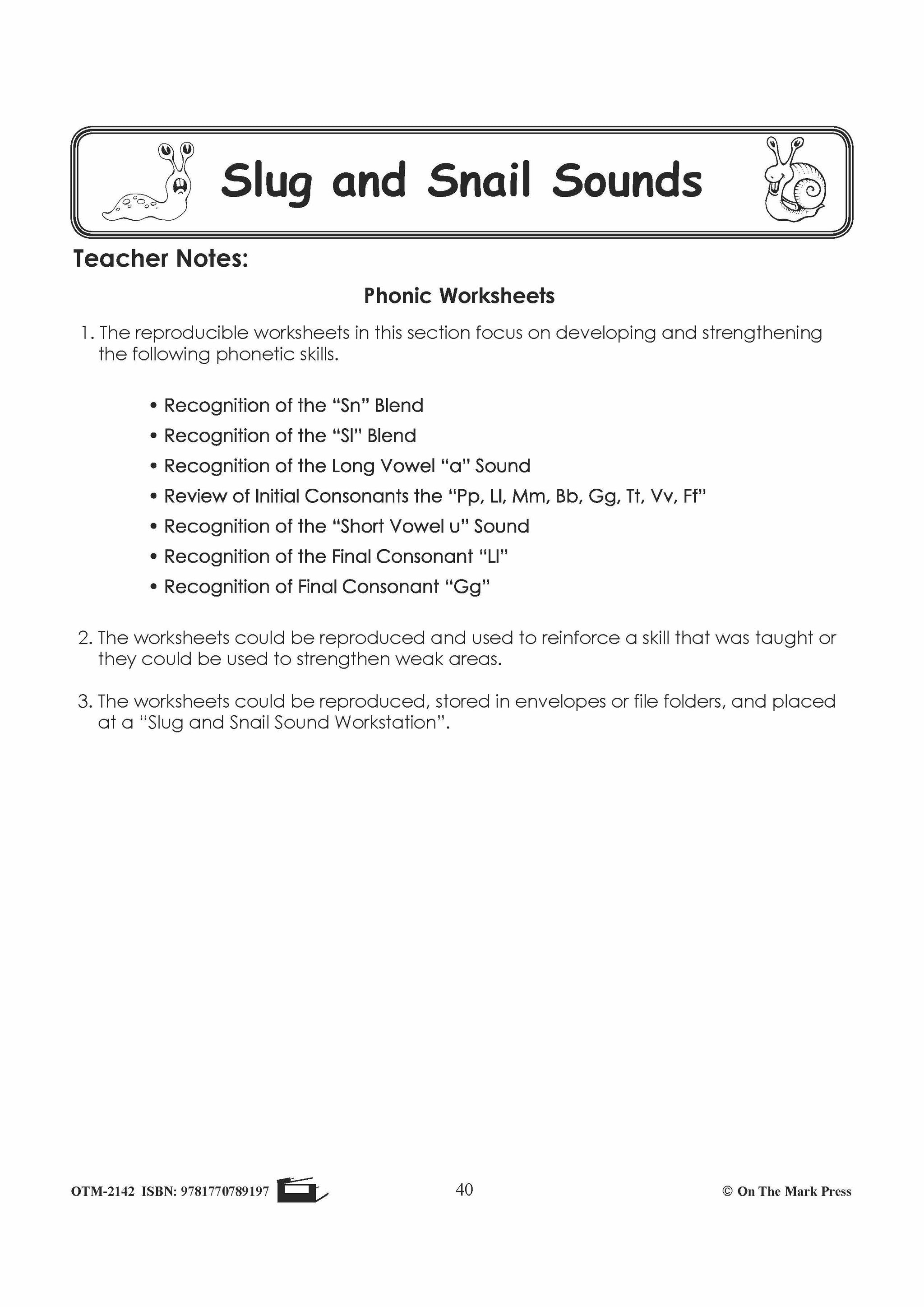 Slug Worksheet Slugs & Snails Phonics Worksheets Grades 1-3