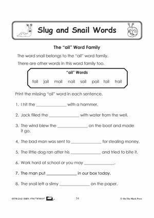 Slugs & Snails Vocabulary Activities Grades 1-3