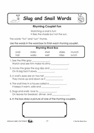 Slugs & Snails Vocabulary Activities Grades 1-3
