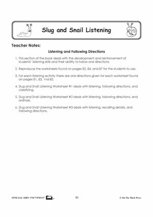 Slugs & Snails Listening & Following Directions Activities Grades 1-3