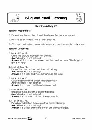 Slugs & Snails Listening & Following Directions Activities Grades 1-3