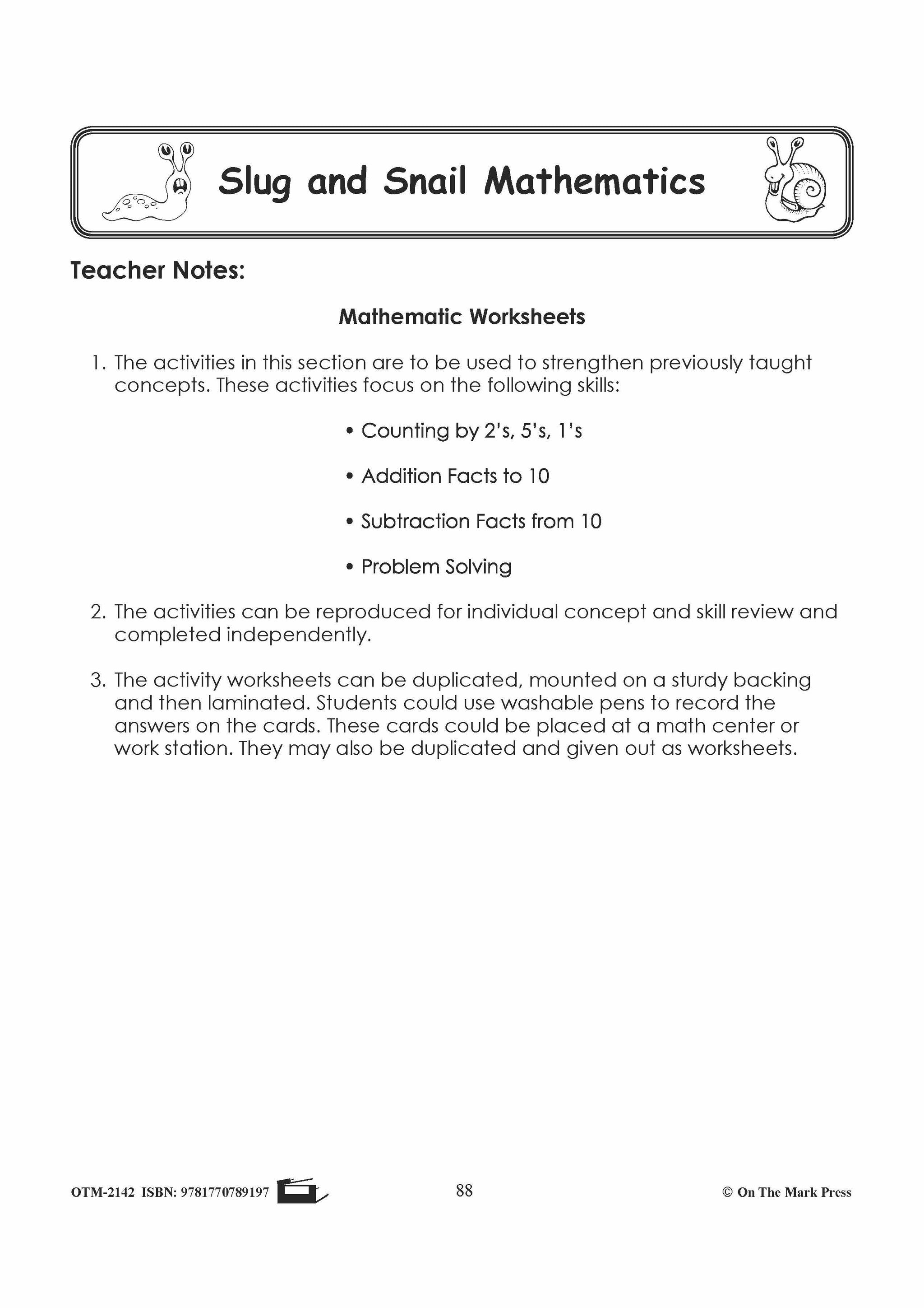 Slug Math Game Slugs & Snails Math Activities Grades 1-3