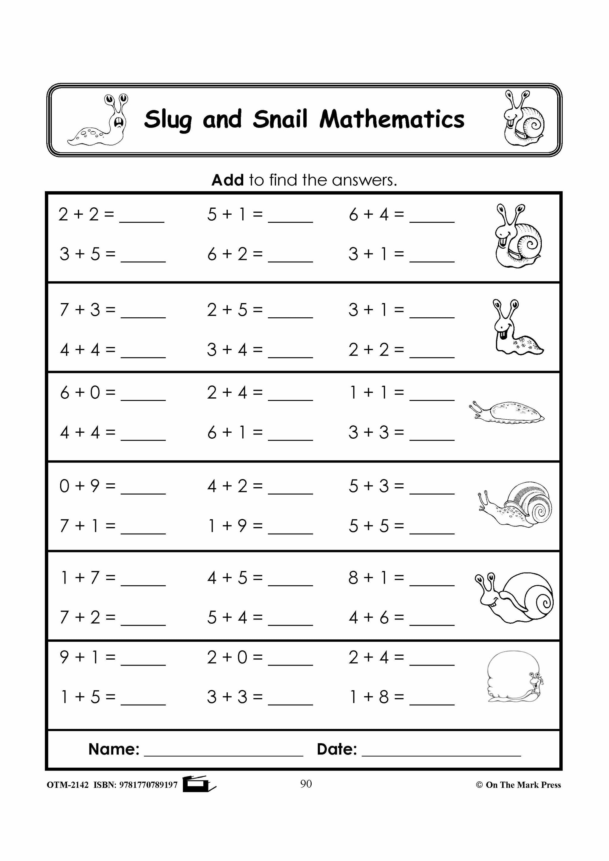 Slugs & Snails Math Activities Grades 1-3