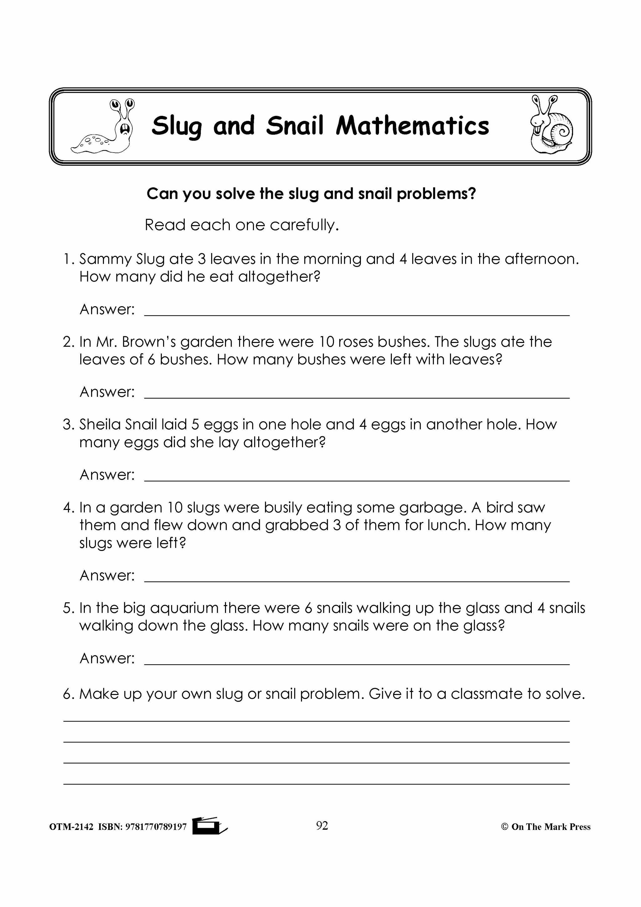 Slugs & Snails Math Activities Grades 1-3