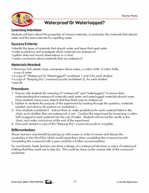 Waterproof or Waterlogged? Lesson Plan Grade 1