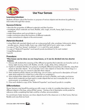 Use Your Senses Lesson Plan Grade 1